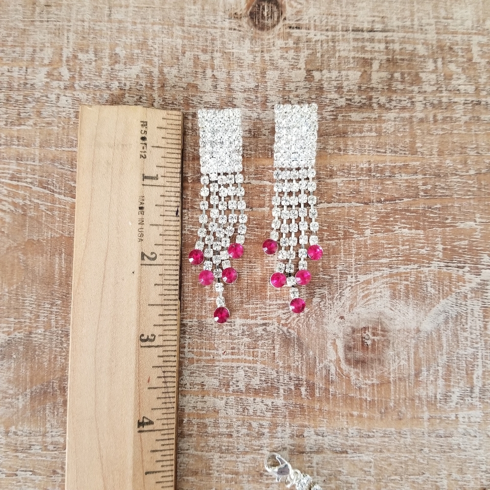 Large Pink and Silver Rhinestone Jewelry Set - Picture 5 of 7